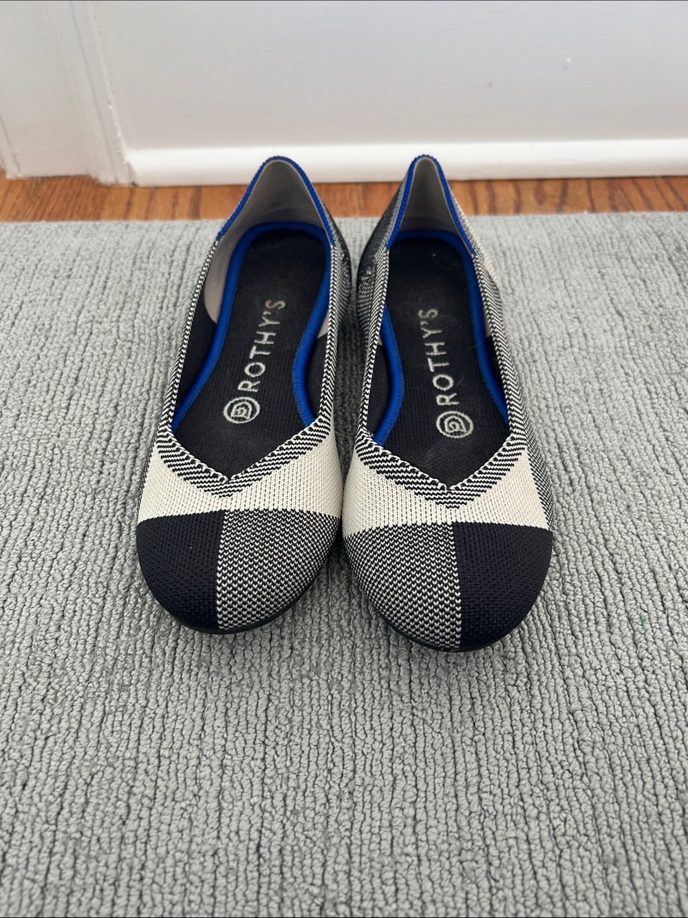 Rothy's Black and White Check Knit Ballet Flats Excellent condition.